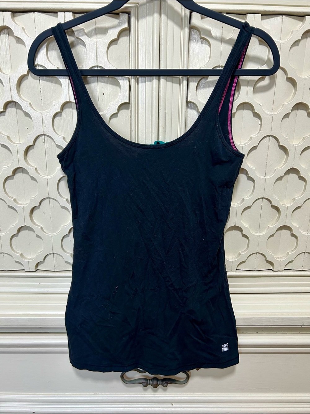 Victorias Secret Women's Black Tank Top with Pink Trim